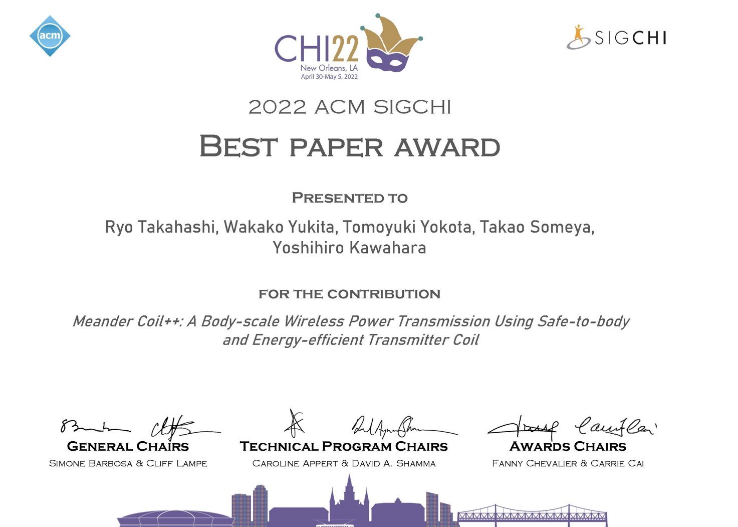 CHI Best Paper Award